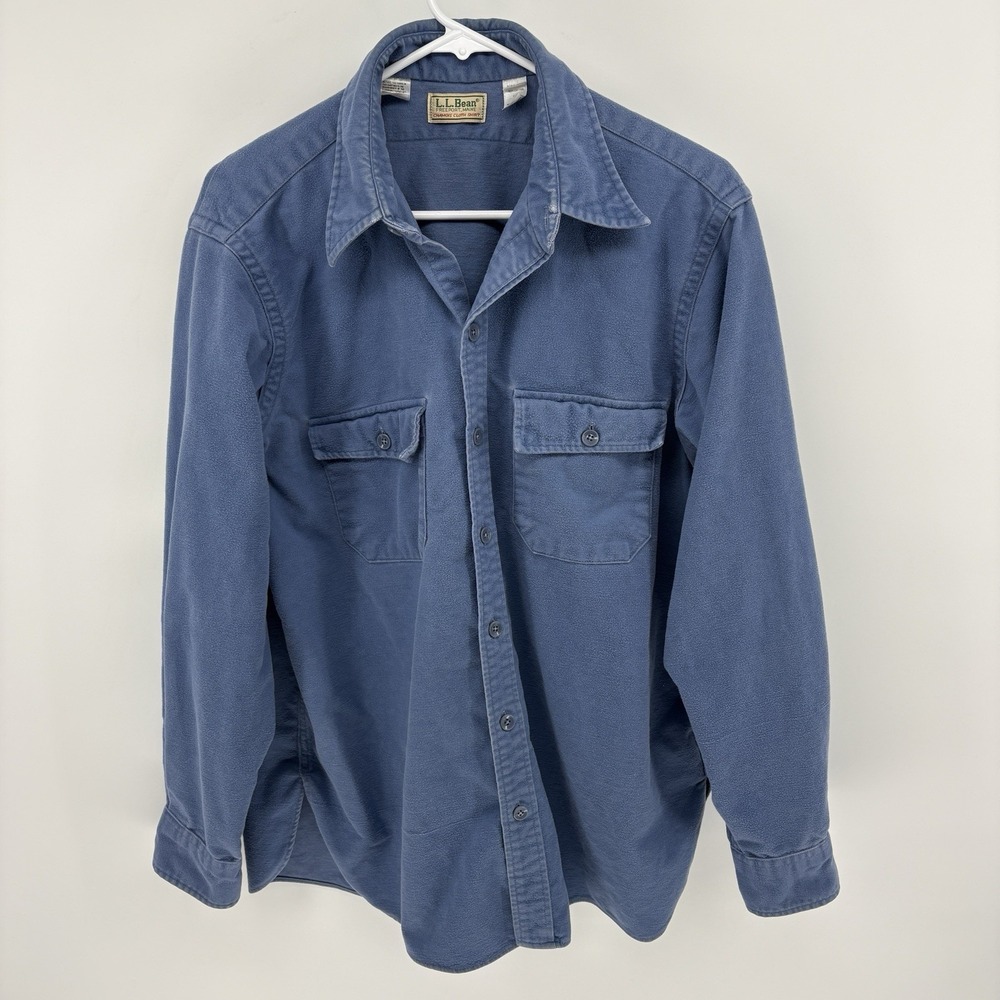 Vintage LL Bean Shirt Mens Large Blue Chamois Cloth Flannel Heavyweight USA 80s